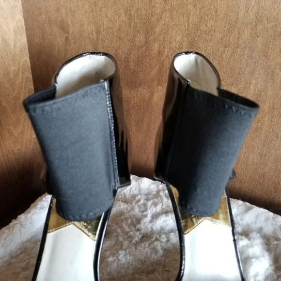 Micheal Kors Wide Stretch Strap Heels Peep Toe Black 8 - Picture 6 of 11